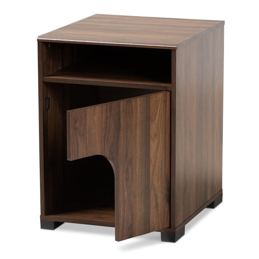 Nova Modern and Contemporary Walnut Brown Finished 1-Door Cat Litter Box Cover House FredCo