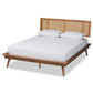 Nura Mid-Century Modern Walnut Brown Finished Wood and Synthetic Rattan King Size Platform Bed FredCo