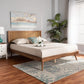Nura Mid-Century Modern Walnut Brown Finished Wood and Synthetic Rattan King Size Platform Bed FredCo