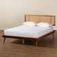 Nura Mid-Century Modern Walnut Brown Finished Wood and Synthetic Rattan Queen Size Platform Bed FredCo