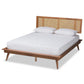Nura Mid-Century Modern Walnut Brown Finished Wood and Synthetic Rattan Queen Size Platform Bed FredCo