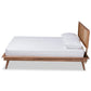 Nura Mid-Century Modern Walnut Brown Finished Wood and Synthetic Rattan Queen Size Platform Bed FredCo