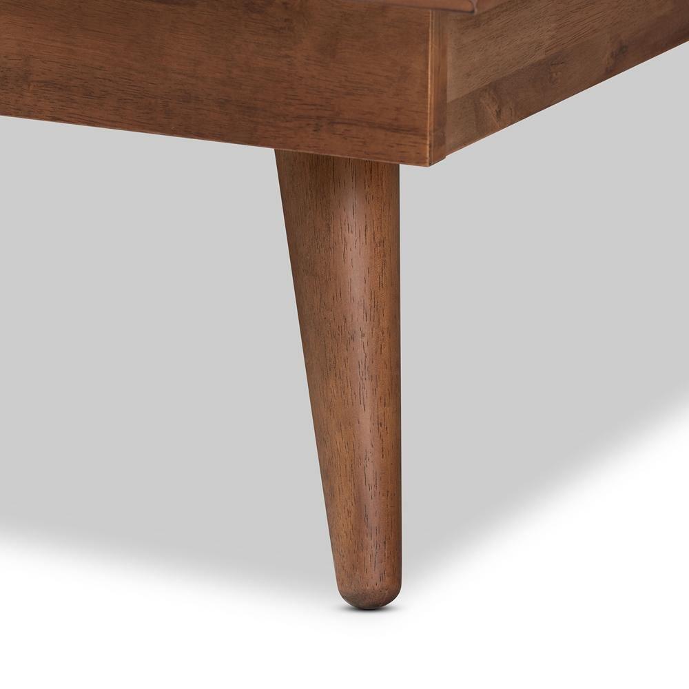 Nura Mid-Century Modern Walnut Brown Finished Wood and Synthetic Rattan Queen Size Platform Bed FredCo