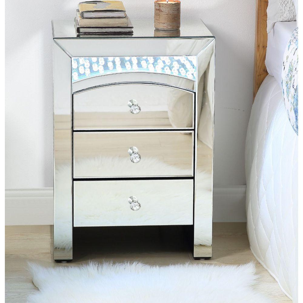Nysa Accent Table (LED) Mirrored & Faux Crystals FredCo