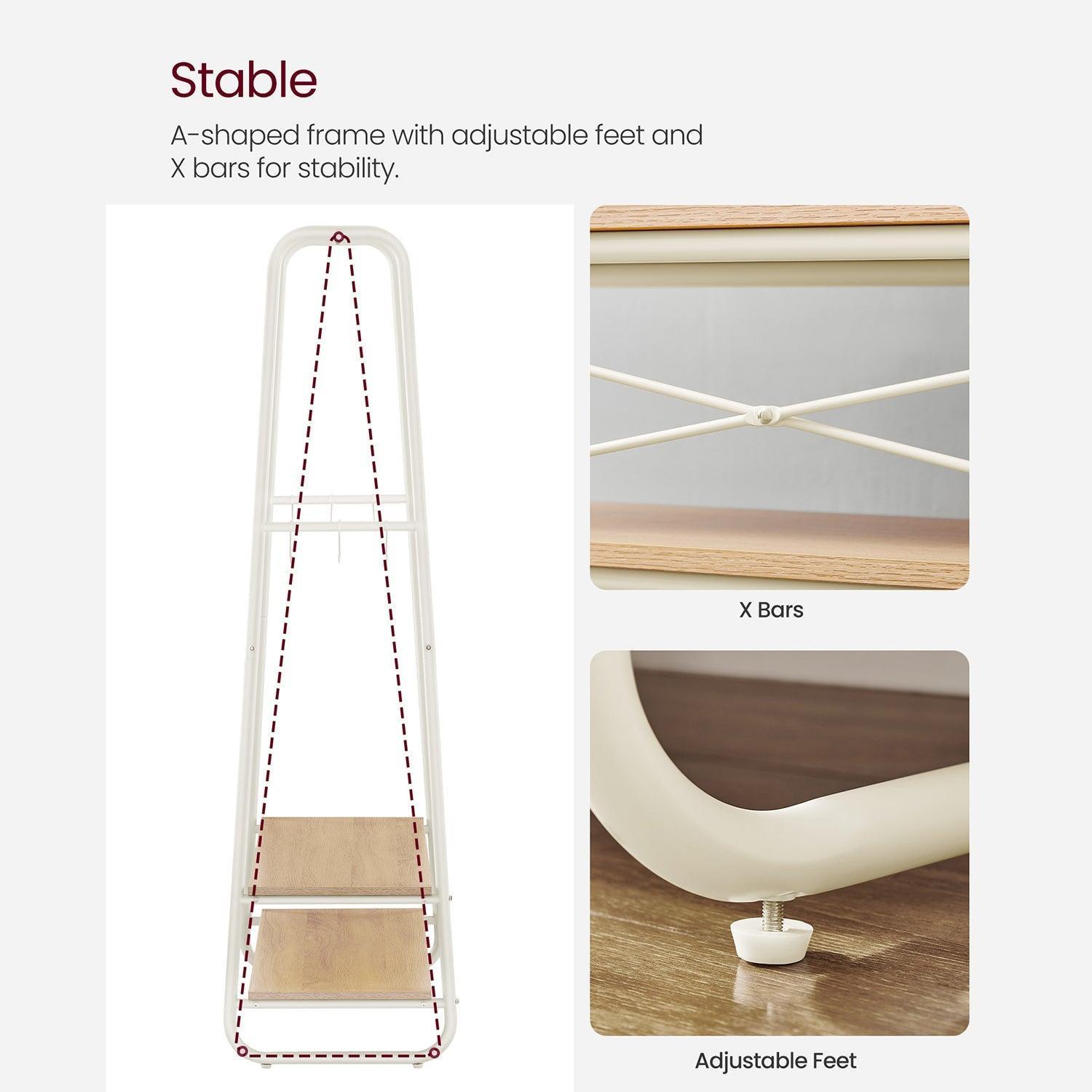 Oak and Cream White Clothes Rack with 2 Shelves, Oak and White FredCo