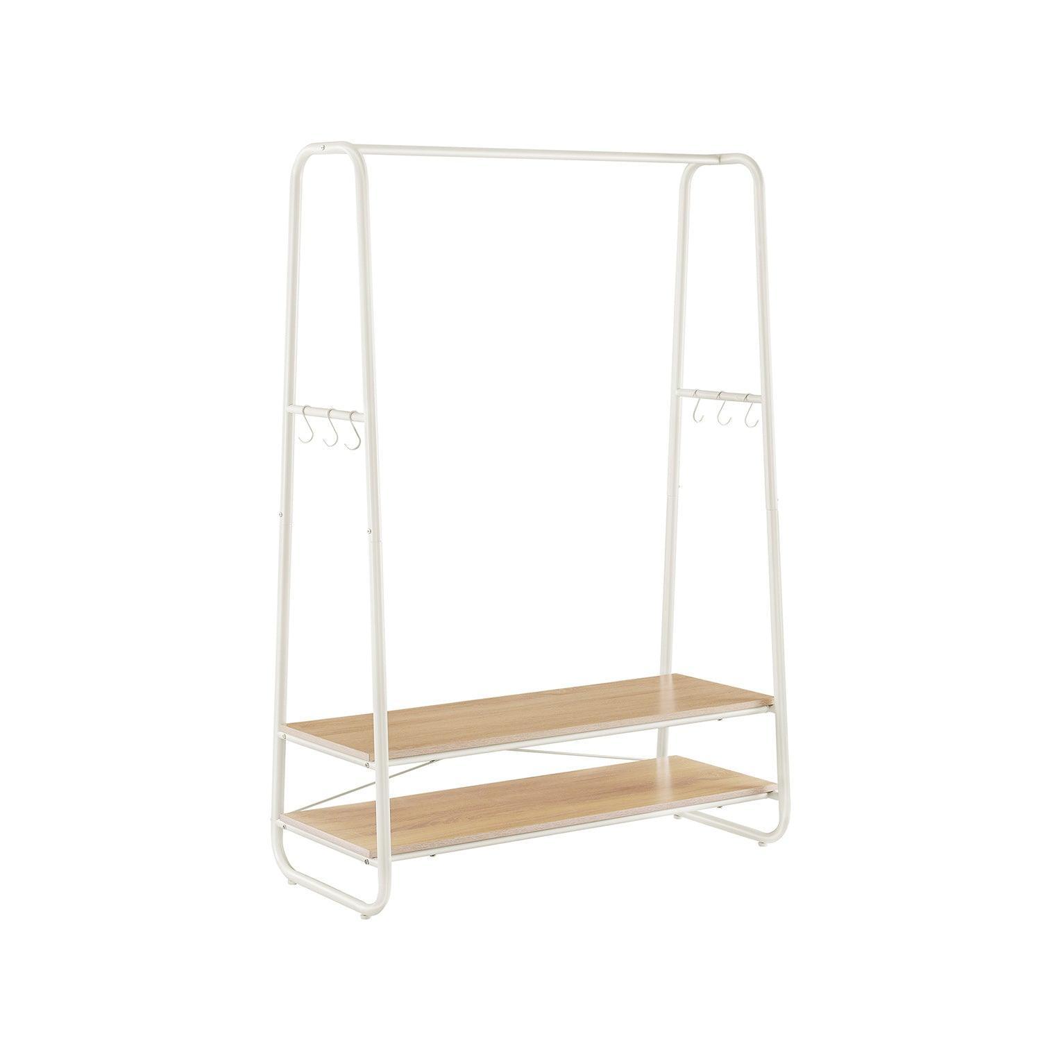 Oak and Cream White Clothes Rack with 2 Shelves, Oak and White FredCo