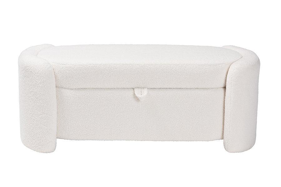 Oakes Modern and Contemporary Ivory Boucle Upholstered Storage Bench FredCo