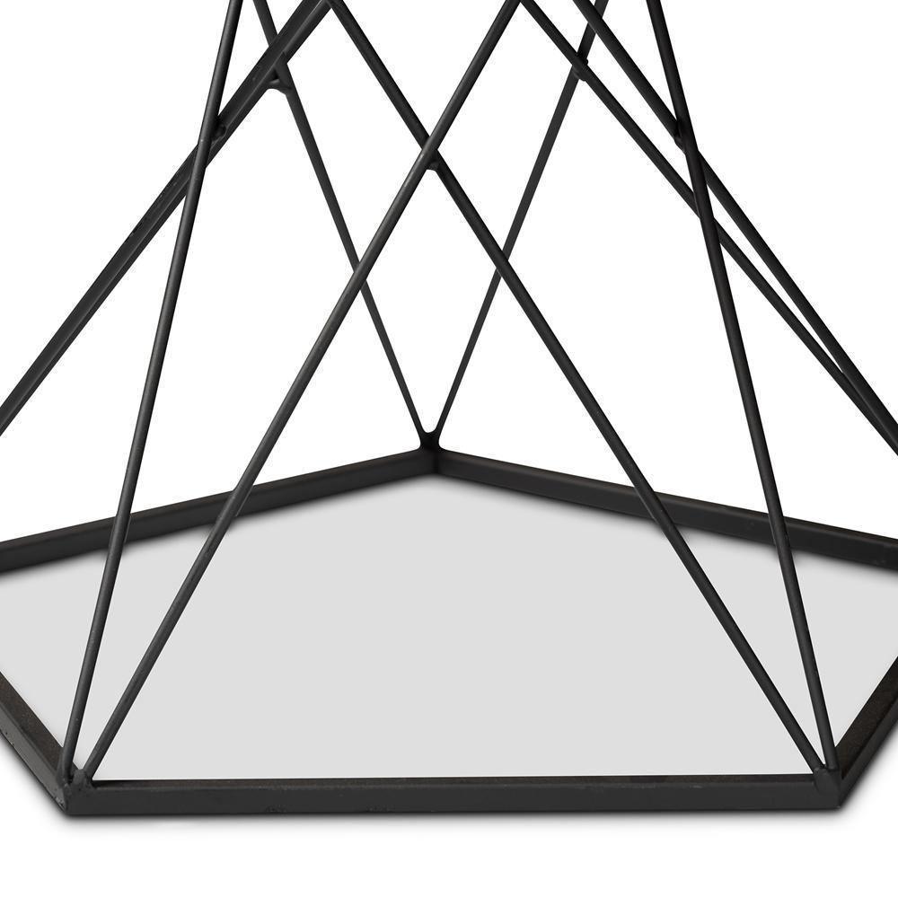 Oberon Modern and Contemporary Black Finished Metal End Table with Faux Marble Tabletop FredCo