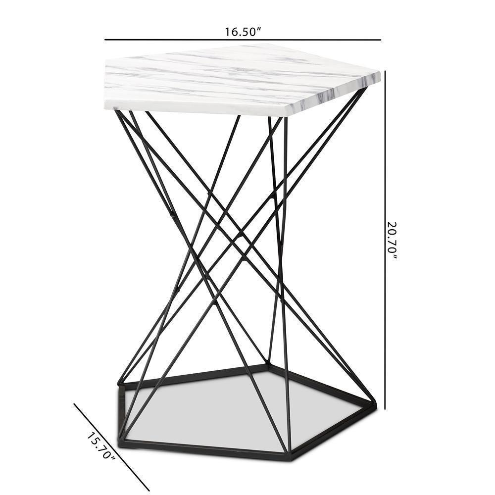 Oberon Modern and Contemporary Black Finished Metal End Table with Faux Marble Tabletop FredCo