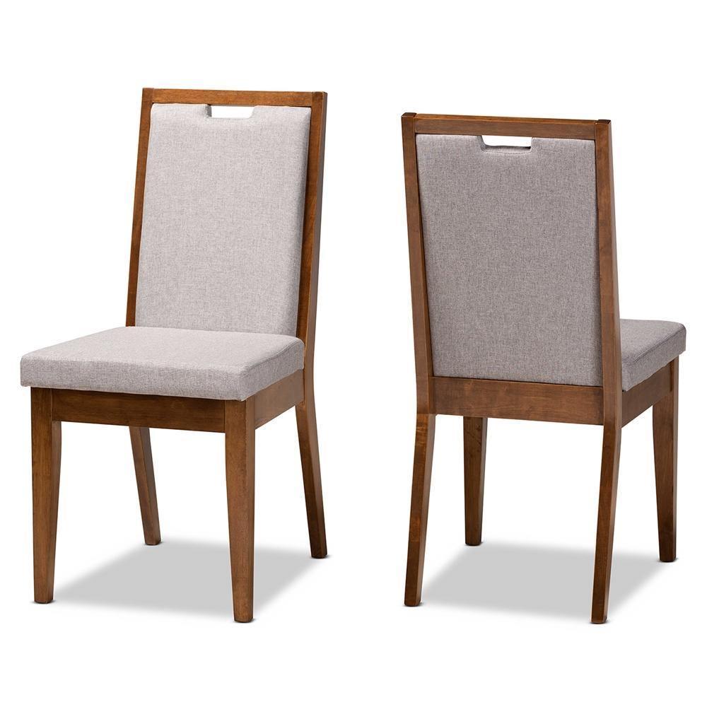 Octavia Modern and Contemporary Grey Fabric Upholstered and Walnut Brown Finished Wood 2-Piece Dining Chair Set FredCo