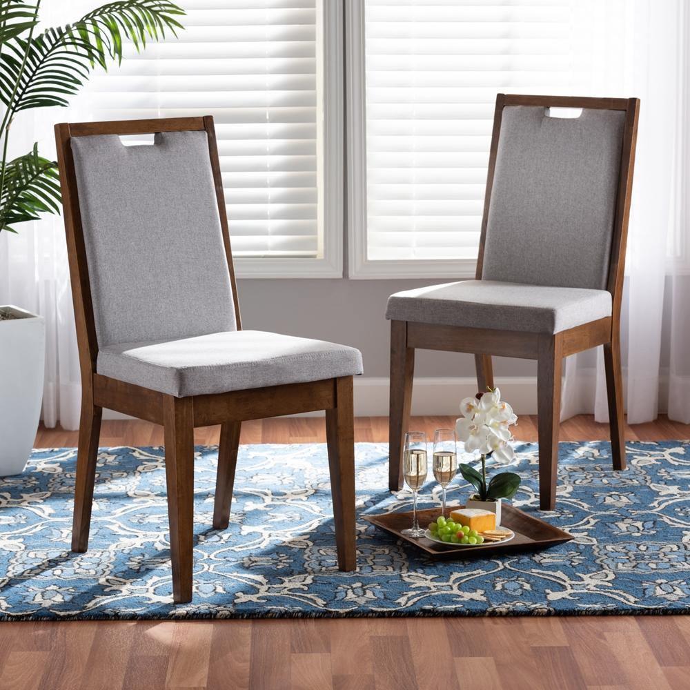 Octavia Modern and Contemporary Grey Fabric Upholstered and Walnut Brown Finished Wood 2-Piece Dining Chair Set FredCo