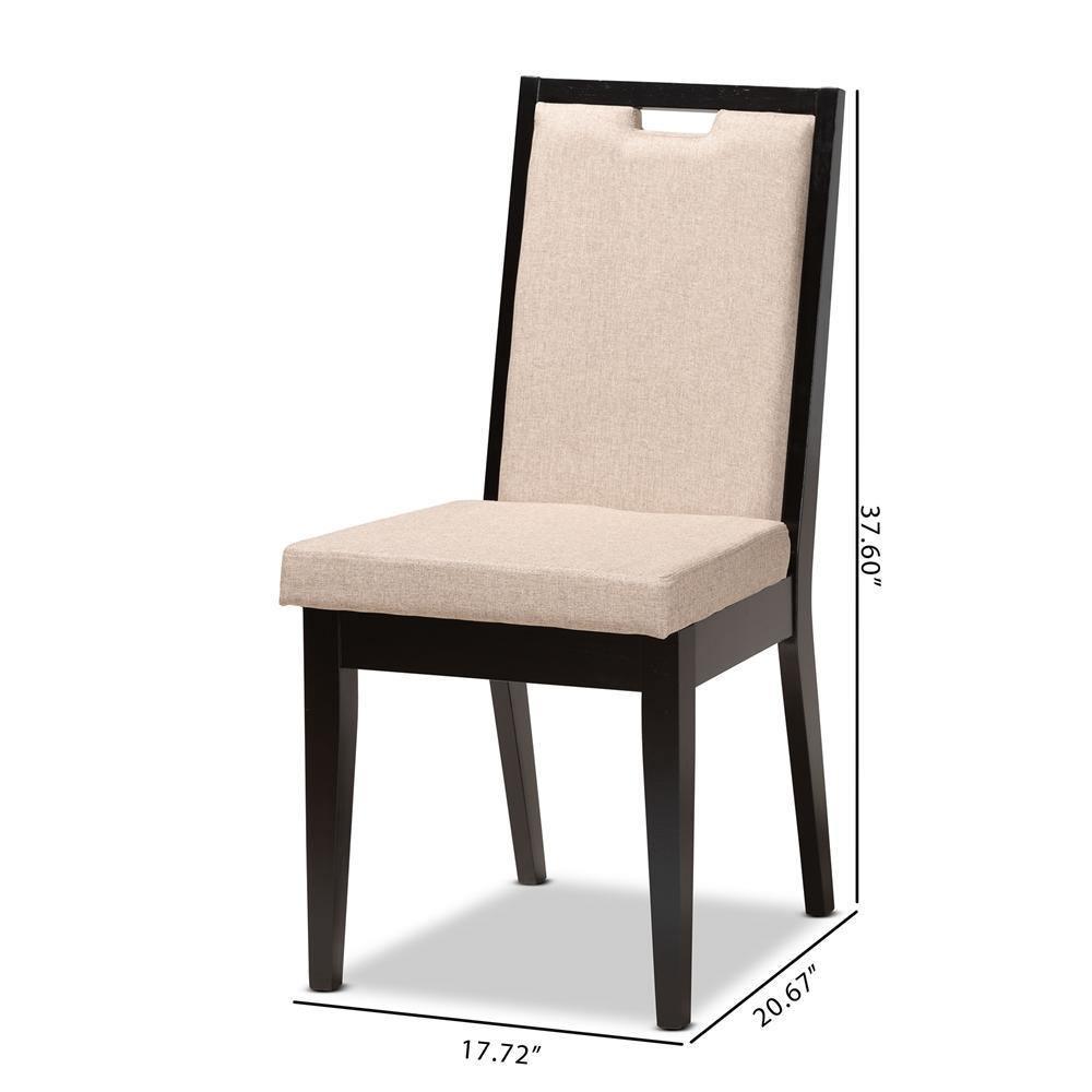 Octavia Modern and Contemporary Sand Fabric Upholstered and Dark Brown Finished Wood 2-Piece Dining Chair Set FredCo