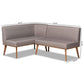 Odessa Mid-Century Modern Grey Fabric Upholstered and Walnut Brown Finished 2-Piece Wood Dining Nook Banquette Set FredCo