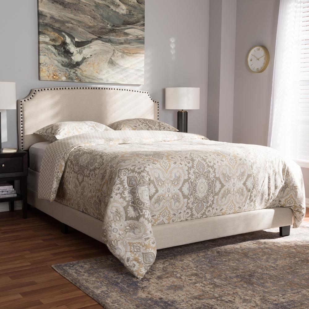 Odette Modern and Contemporary Light Beige Fabric Upholstered King Size Bed FredCo