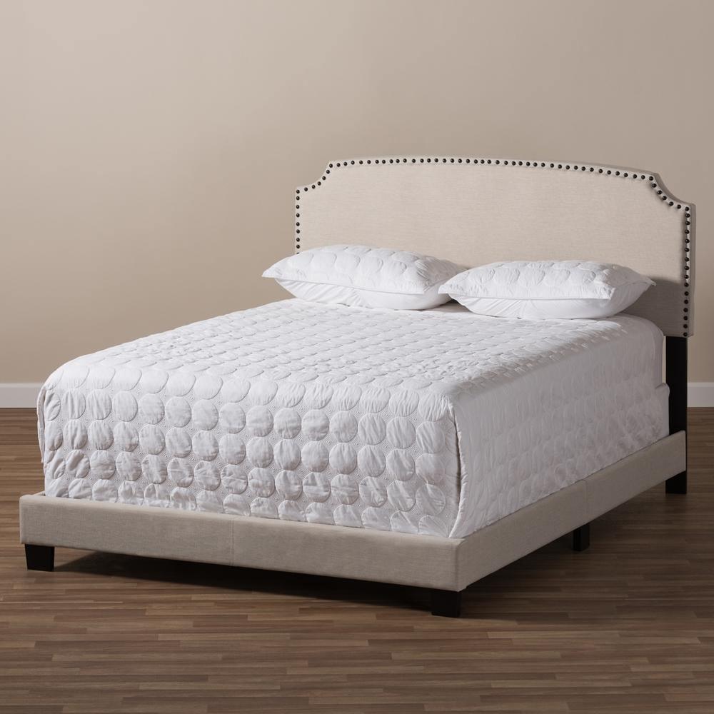 Odette Modern and Contemporary Light Beige Fabric Upholstered King Size Bed FredCo