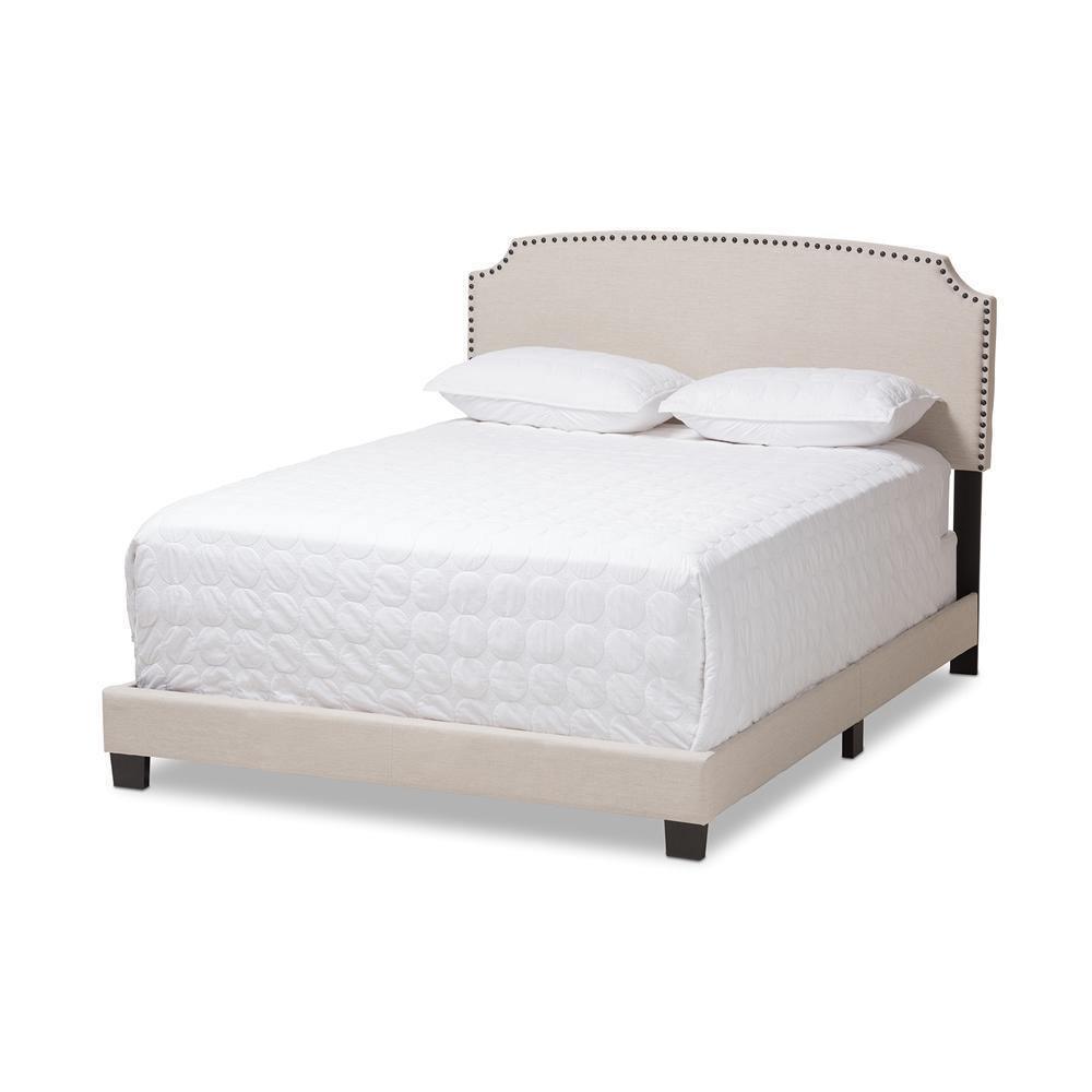 Odette Modern and Contemporary Light Beige Fabric Upholstered King Size Bed FredCo