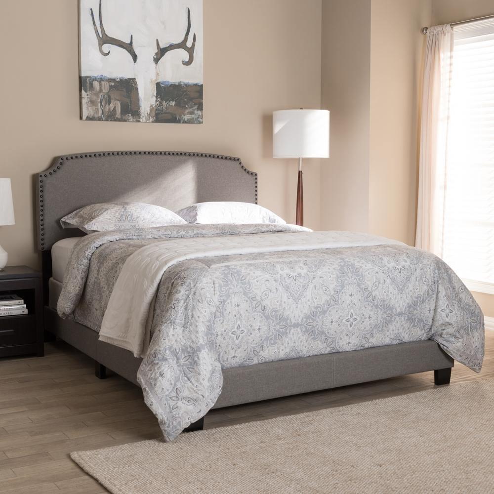 Odette Modern and Contemporary Light Grey Fabric Upholstered Queen Size Bed FredCo