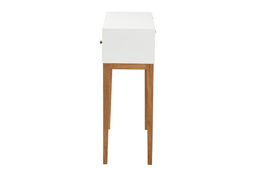 Odile Mid-Century Modern Two-Tone Natural Brown and White Bayur Wood 1-Drawer Console Table FredCo