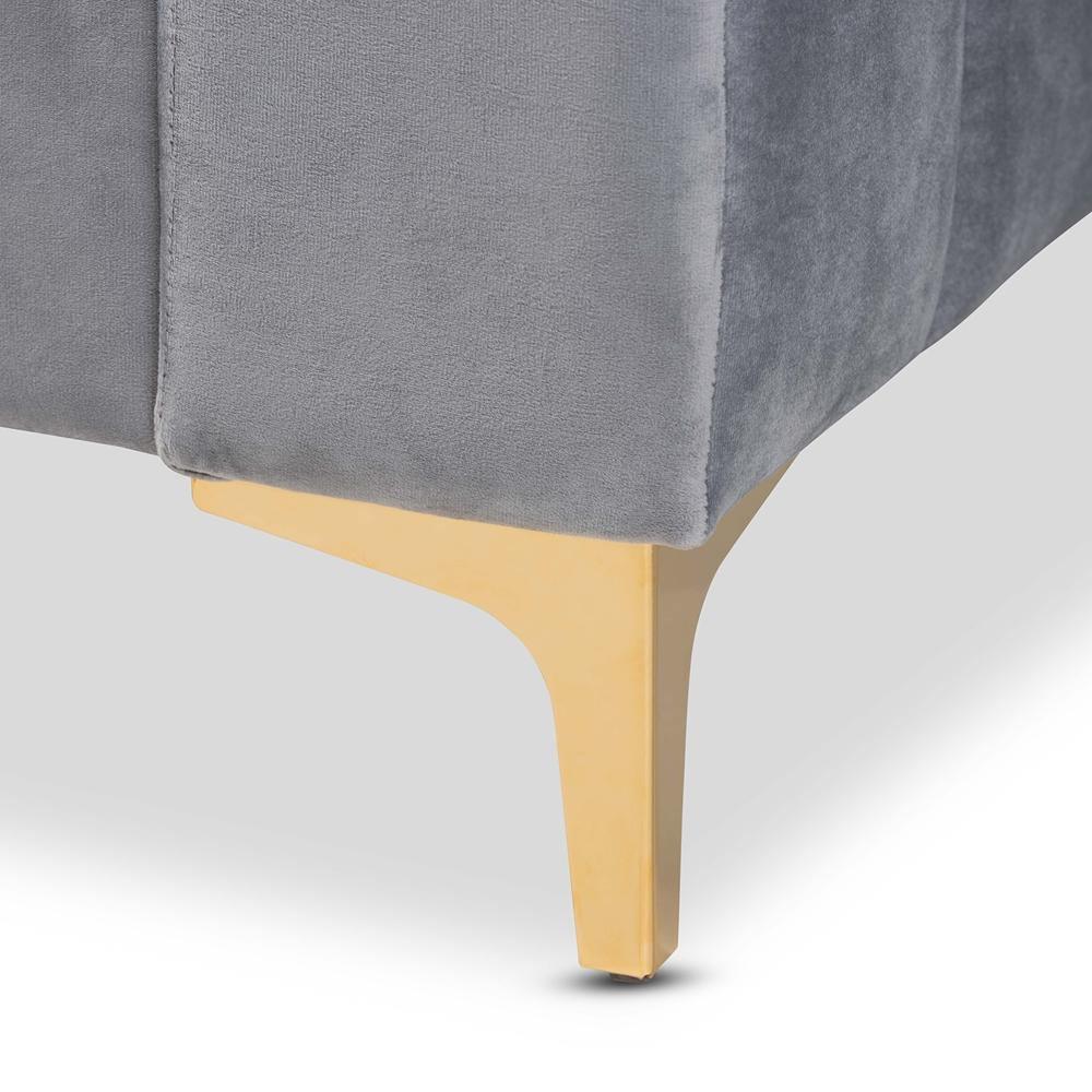 Oksana Modern Contemporary Glam and Luxe Light Grey Velvet Fabric Upholstered and Gold Finished Full Size Daybed FredCo