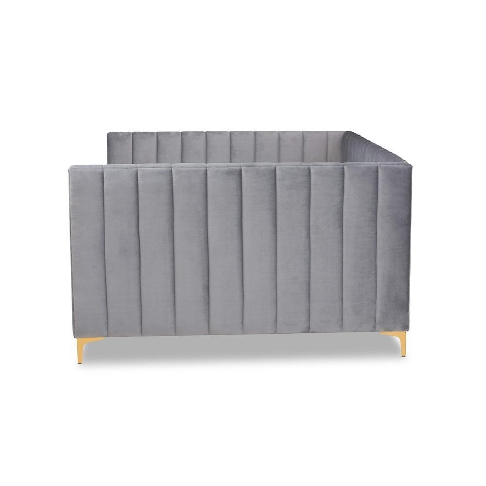 Oksana Modern Contemporary Glam and Luxe Light Grey Velvet Fabric Upholstered and Gold Finished Queen Size Daybed FredCo