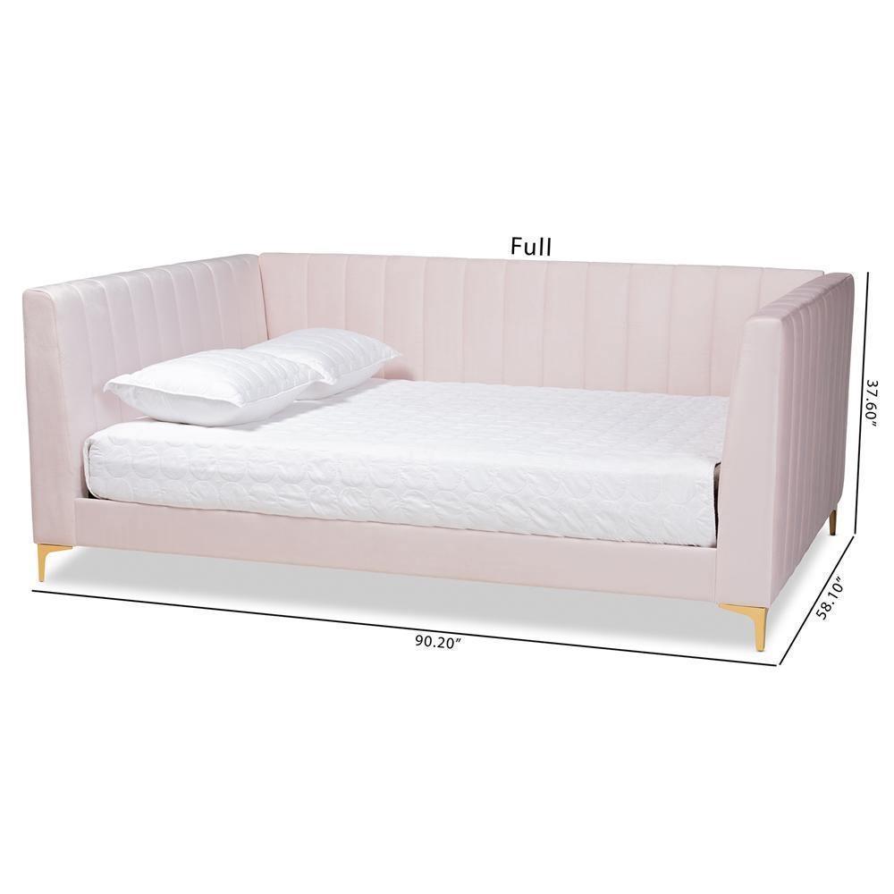 Oksana Modern Contemporary Glam and Luxe Light Pink Velvet Fabric Upholstered and Gold Finished Full Size Daybed FredCo