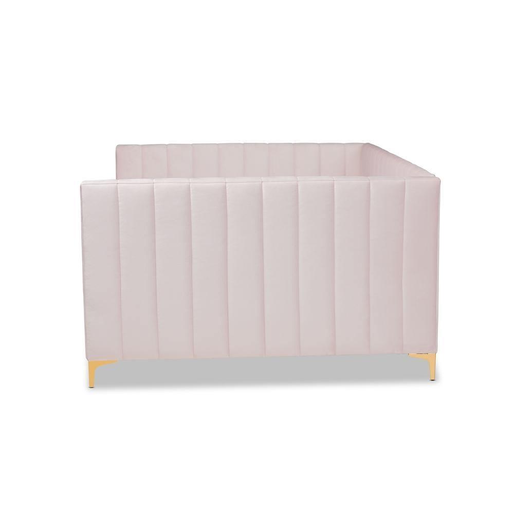 Oksana Modern Contemporary Glam and Luxe Light Pink Velvet Fabric Upholstered and Gold Finished Full Size Daybed FredCo