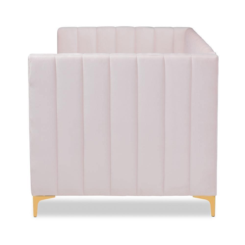 Oksana Modern Contemporary Glam and Luxe Light Pink Velvet Fabric Upholstered and Gold Finished Twin Size Daybed FredCo