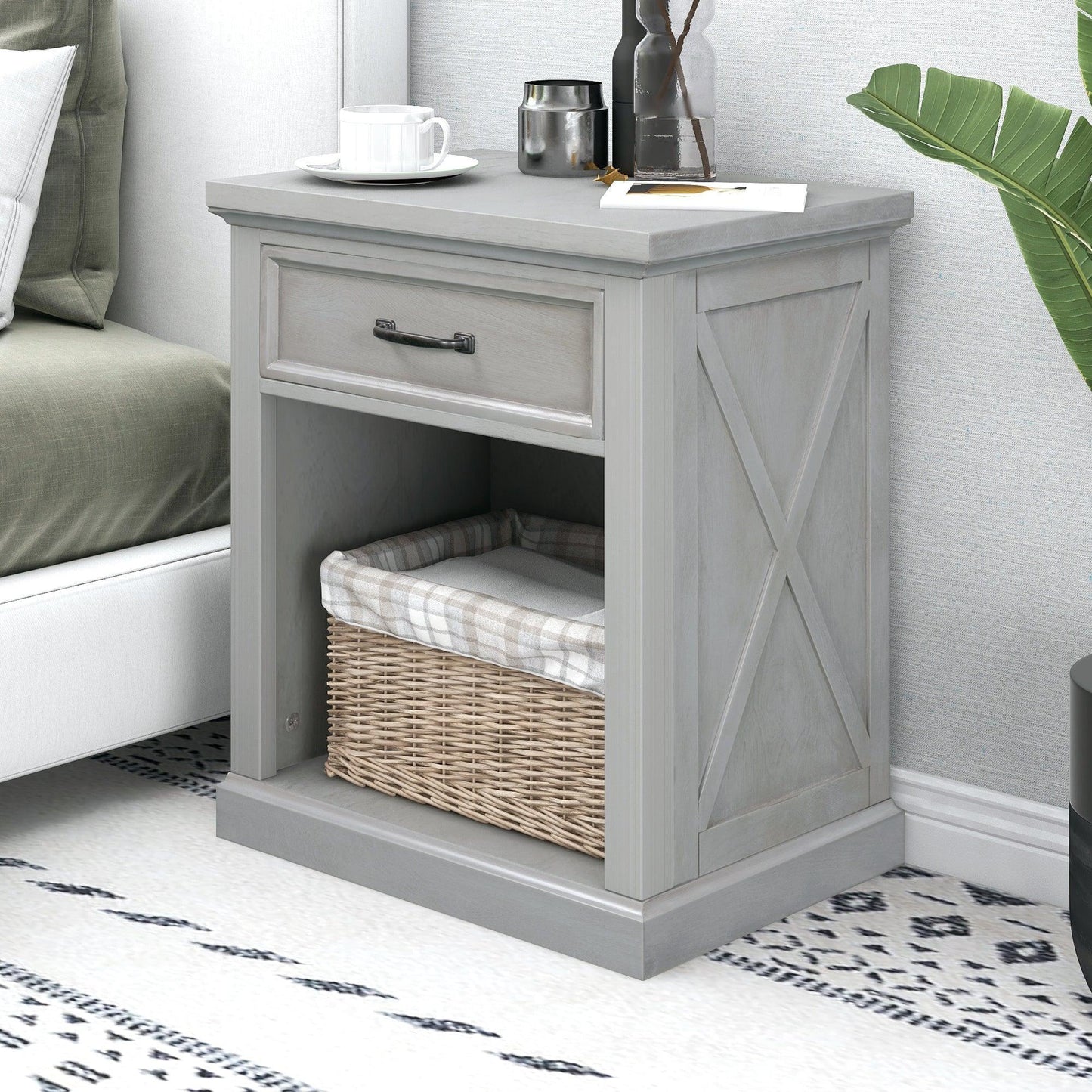 Old Paint Style Modern Wooden Nightstand Gray FredCo