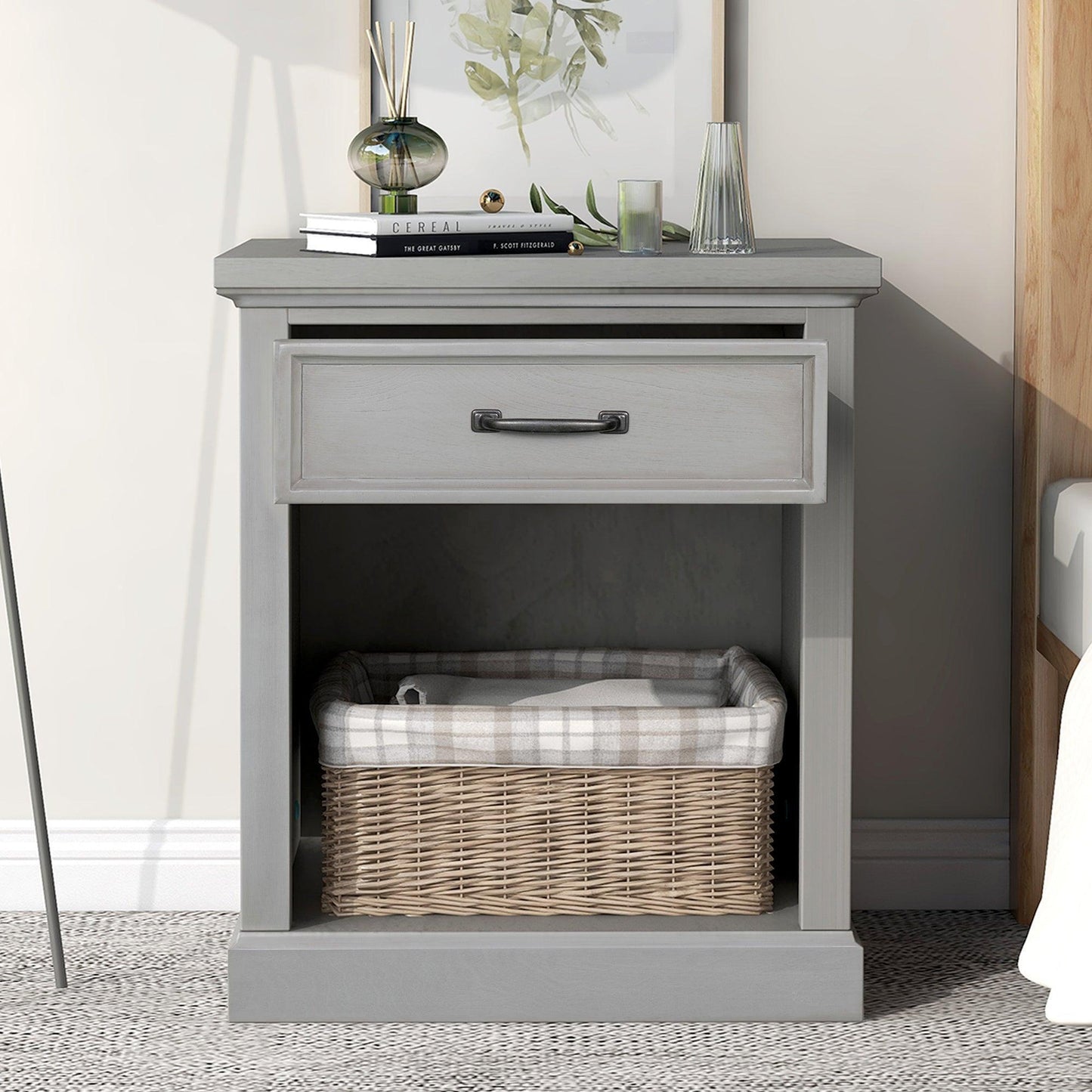 Old Paint Style Modern Wooden Nightstand Gray FredCo