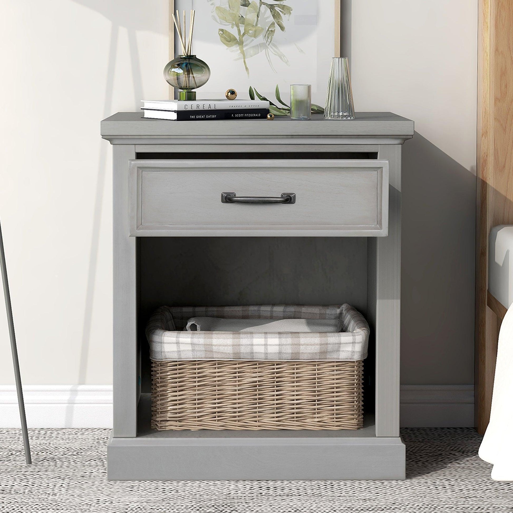 Old Paint Style Modern Wooden Nightstand Gray FredCo