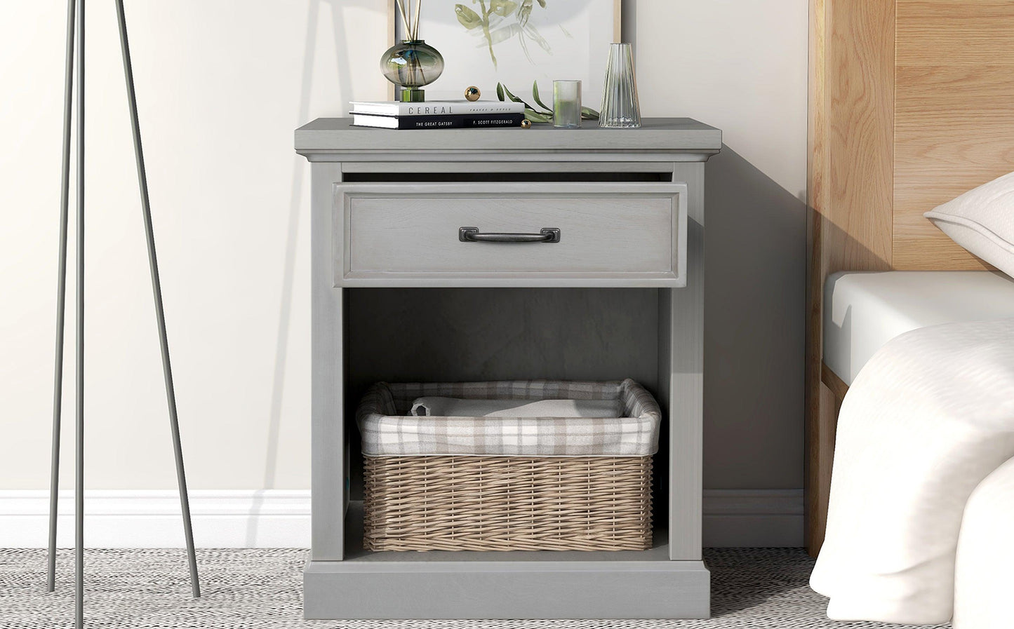 Old Paint Style Modern Wooden Nightstand Gray FredCo