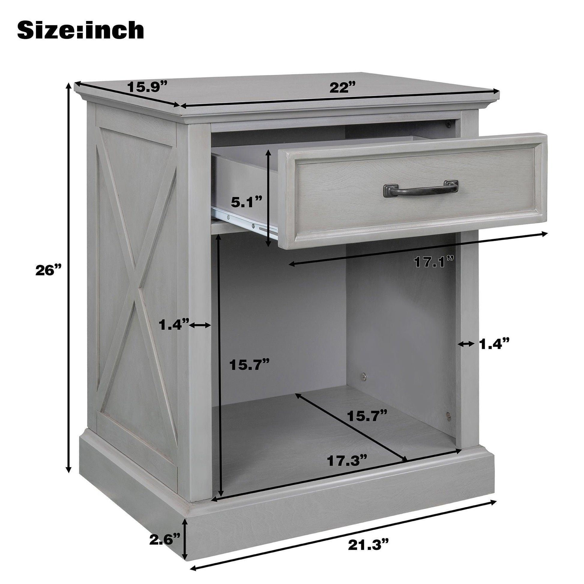 Old Paint Style Modern Wooden Nightstand Gray FredCo