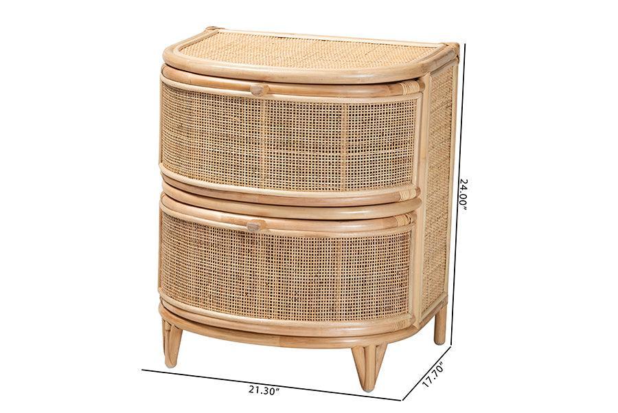 Oleta Modern Bohemian Natural Brown Rattan 2-Drawer Nightstand FredCo