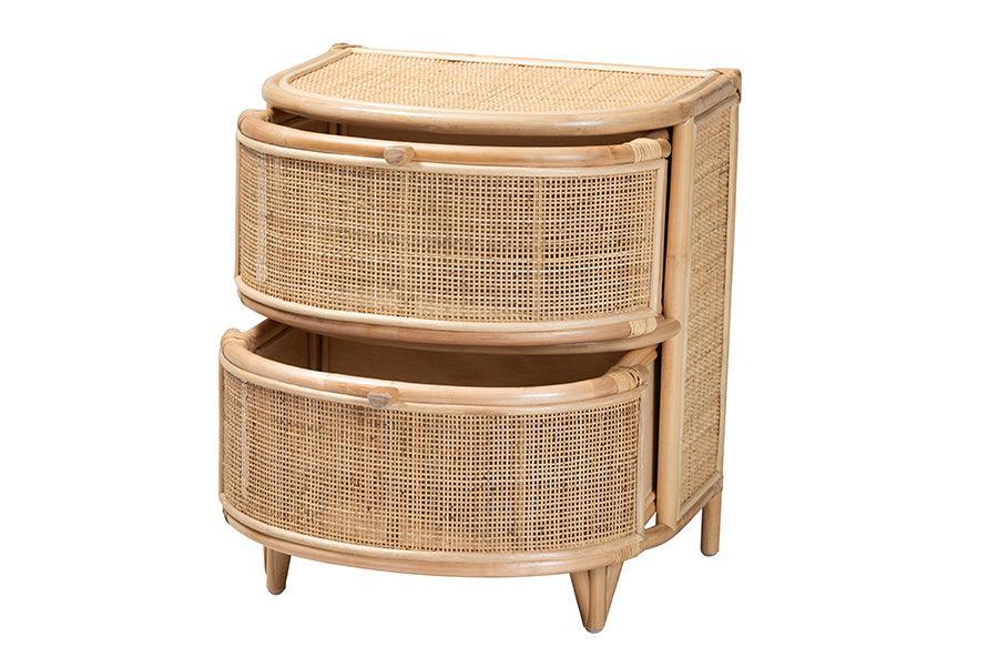 Oleta Modern Bohemian Natural Brown Rattan 2-Drawer Nightstand FredCo