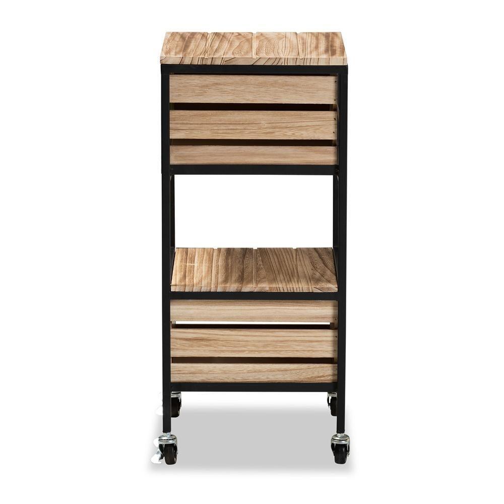 Olinda Modern Industrial Oak Brown Finished Wood and Black Metal 2-Drawer End Table FredCo