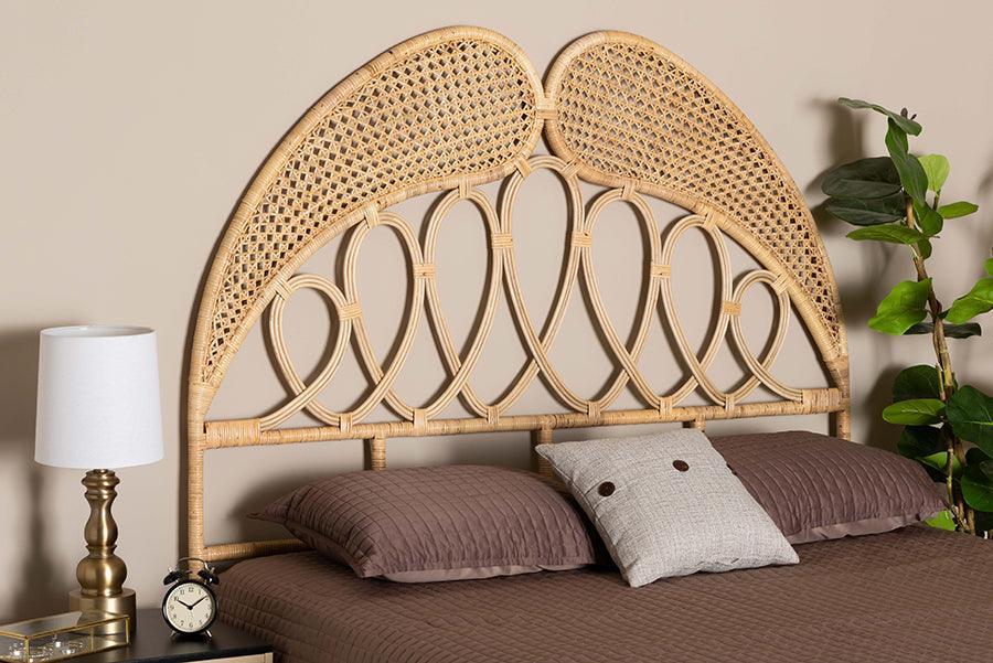 Onika Modern Bohemian Natural Brown Rattan Queen Size Standalone Headboard FredCo