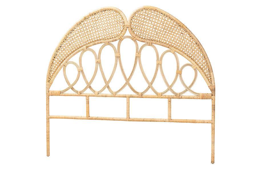 Onika Modern Bohemian Natural Brown Rattan Queen Size Standalone Headboard FredCo