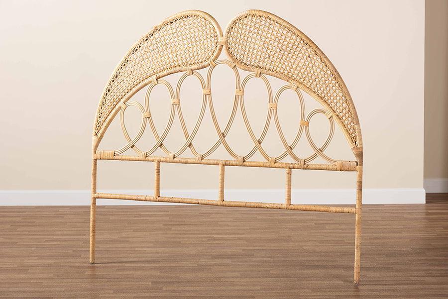 Onika Modern Bohemian Natural Brown Rattan Queen Size Standalone Headboard FredCo