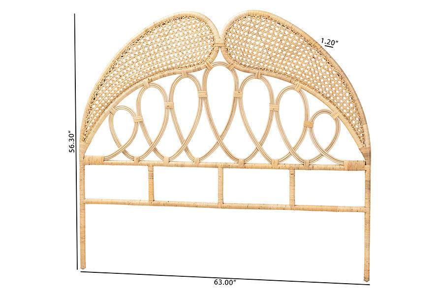 Onika Modern Bohemian Natural Brown Rattan Queen Size Standalone Headboard FredCo