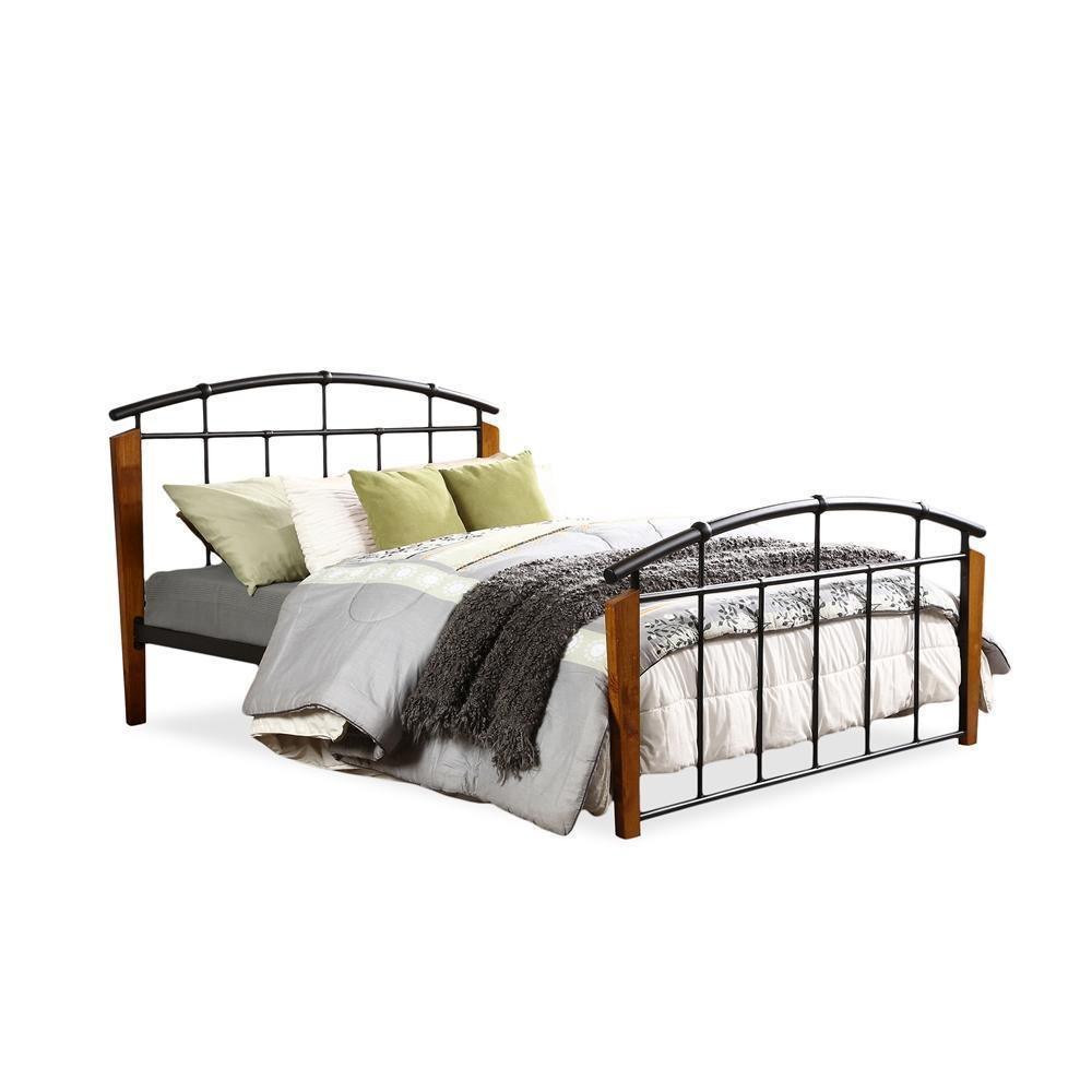 Optimus Modern and Contemporary Antique Dark Bronze Metal and Dark Walnut Wood Queen Size Platform Bed FredCo