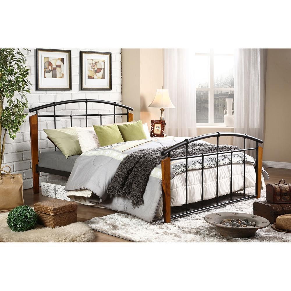 Optimus Modern and Contemporary Antique Dark Bronze Metal and Dark Walnut Wood Queen Size Platform Bed FredCo