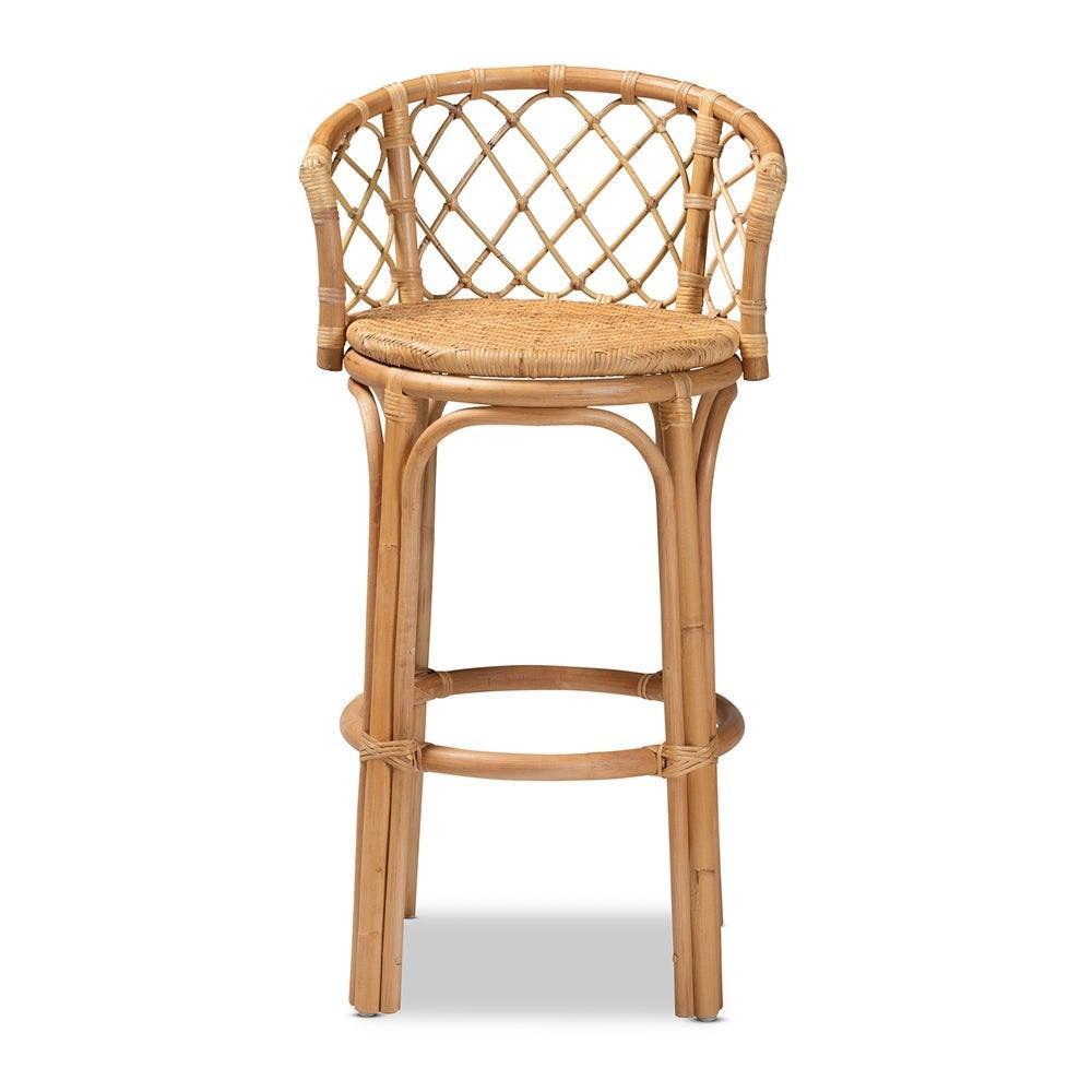 Orchard Modern Bohemian Natural Brown Rattan Bar Stool FredCo