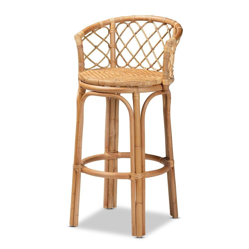 Orchard Modern Bohemian Natural Brown Rattan Bar Stool FredCo