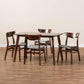 Orion Mid-Century Modern Transitional Light Grey Fabric Upholstered and Walnut Brown Finished Wood 5-Piece Dining Set FredCo