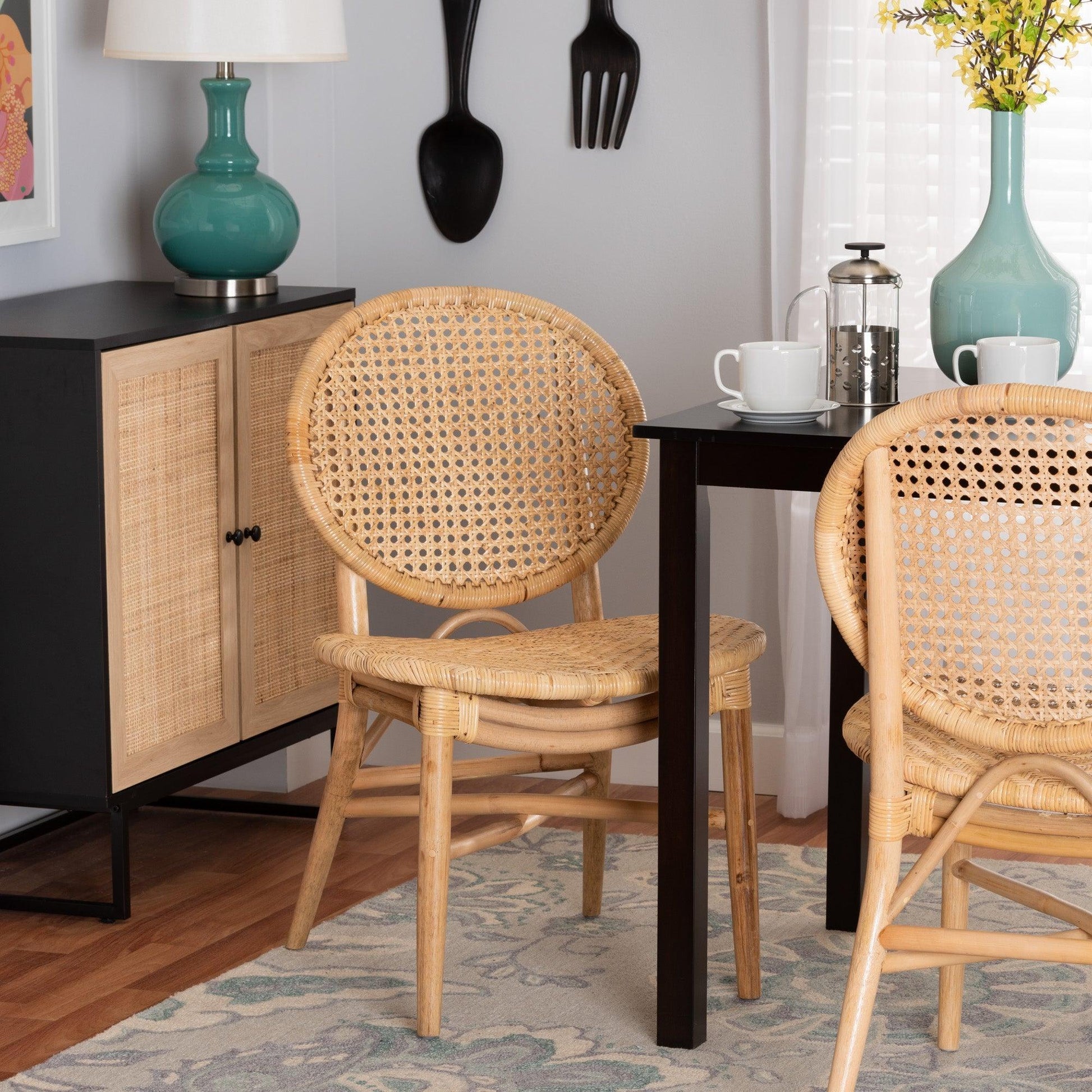 Osaka Modern Bohemian Natural Brown Rattan Dining Chair FredCo
