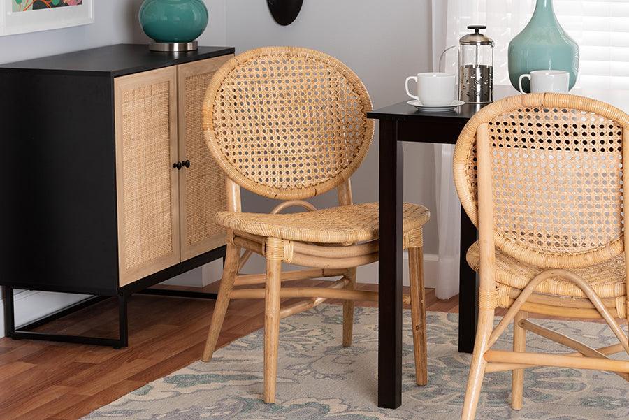 Osaka Modern Bohemian Natural Brown Rattan Dining Chair FredCo