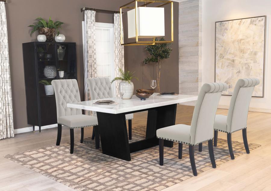 Osborne 5-piece Rectangular Marble Top Dining Set Sand and White 115511-S5S Coaster FredCo
