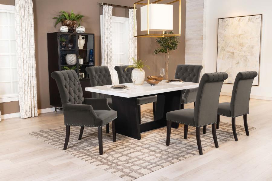 Osborne 7-piece Rectangular Marble Top Dining Set Brown and White 115511-S7BV Coaster FredCo