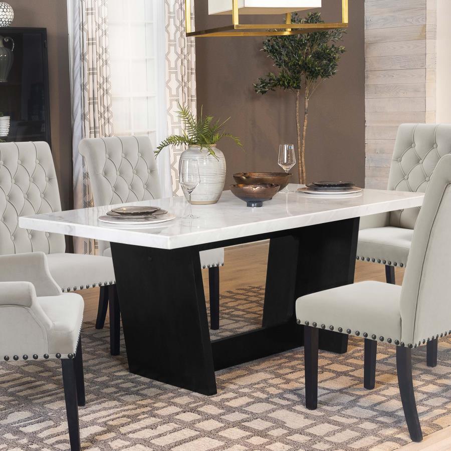 Osborne Trestle Base Marble Top Dining Table Espresso and White 115511 Coaster FredCo