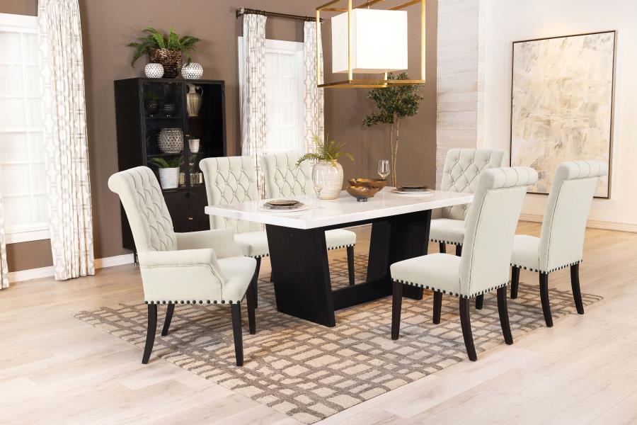 Osborne Trestle Base Marble Top Dining Table Espresso and White 115511 Coaster FredCo